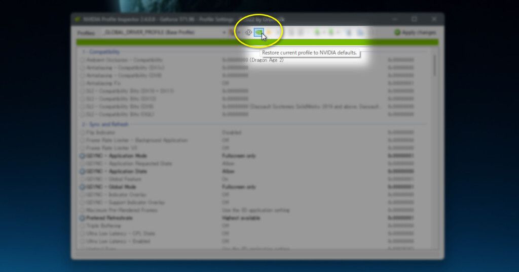 Load Default-Settings@NvidiaProfileInspector