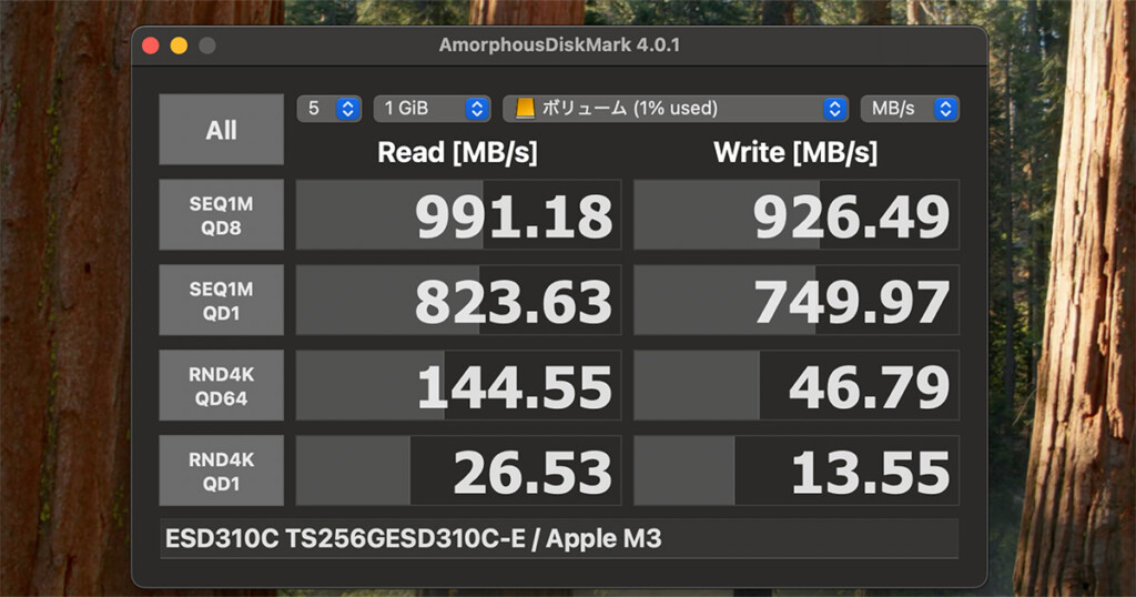 Macbook-Air+ESD310C Benchmark@1GiB