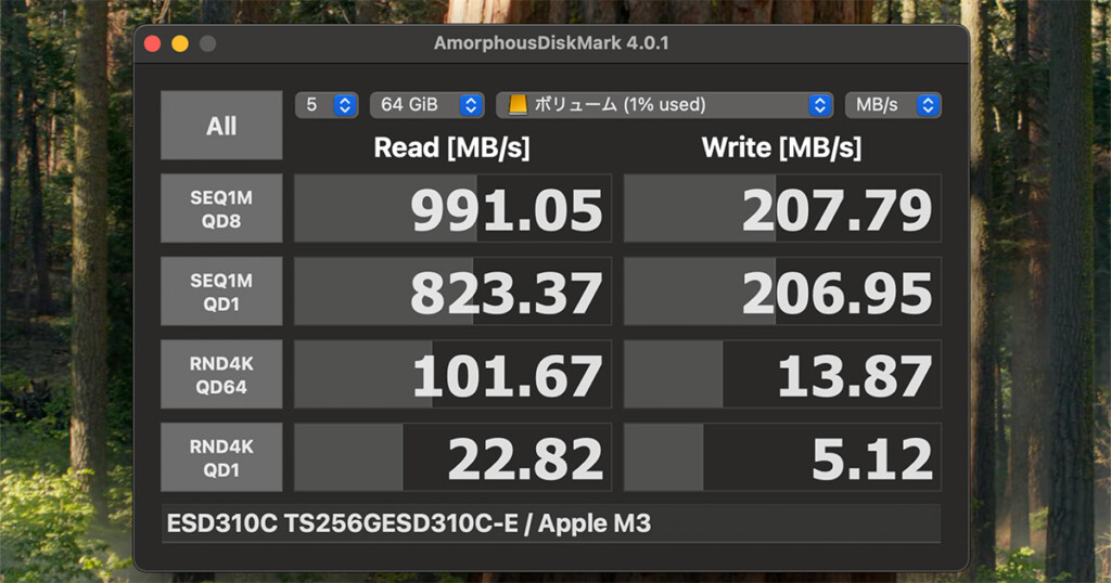 Macbook-Air+ESD310C Benchmark@64GiB