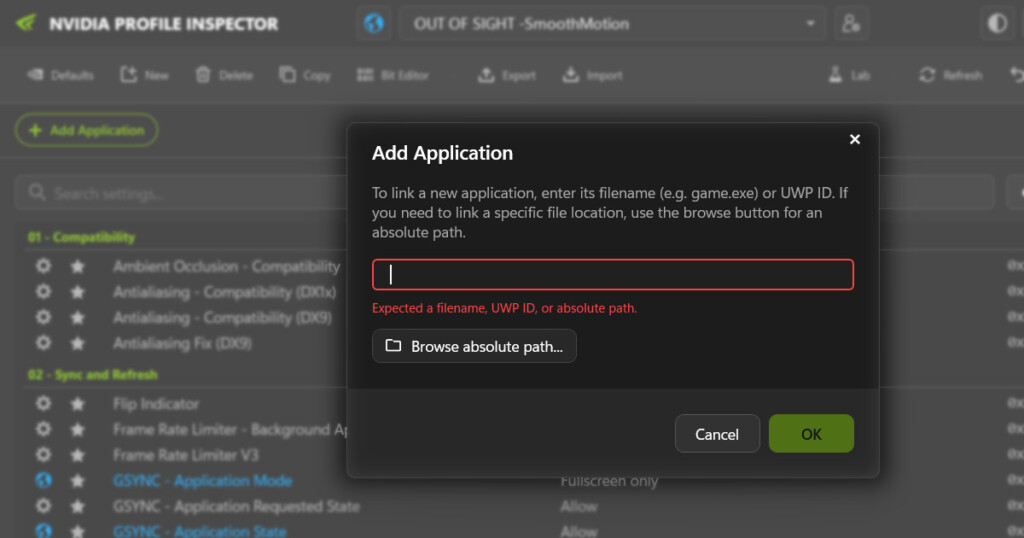 Add Application Window