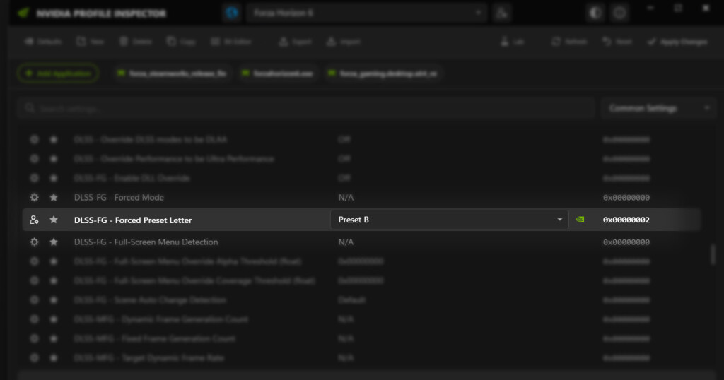 DLSS-FG Preset-B@Nv Profile Inspector