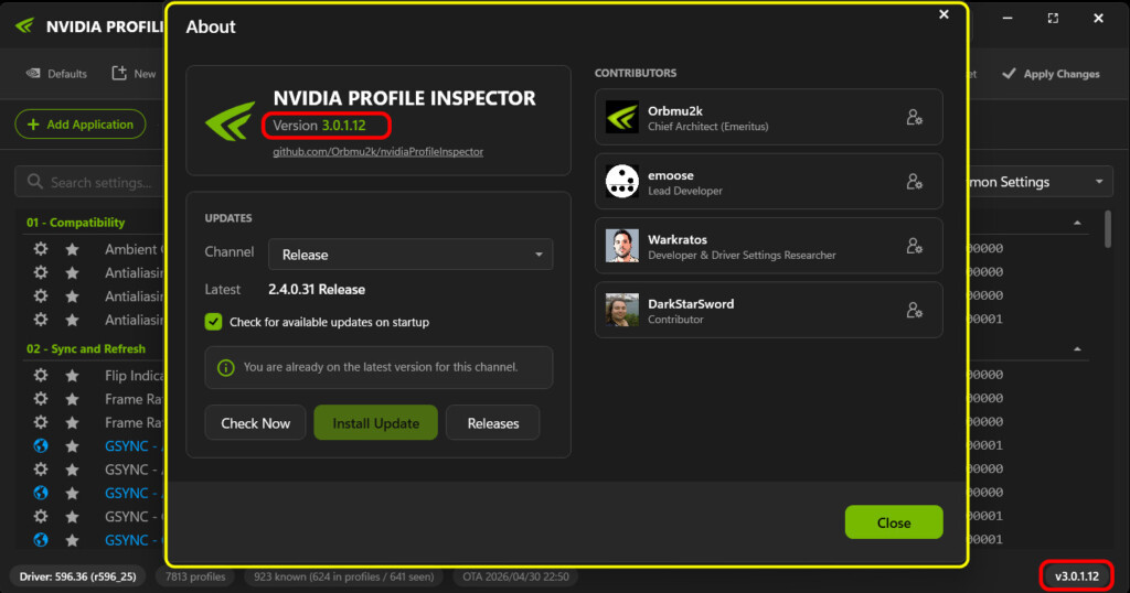 Nv Profile Inspetor Version