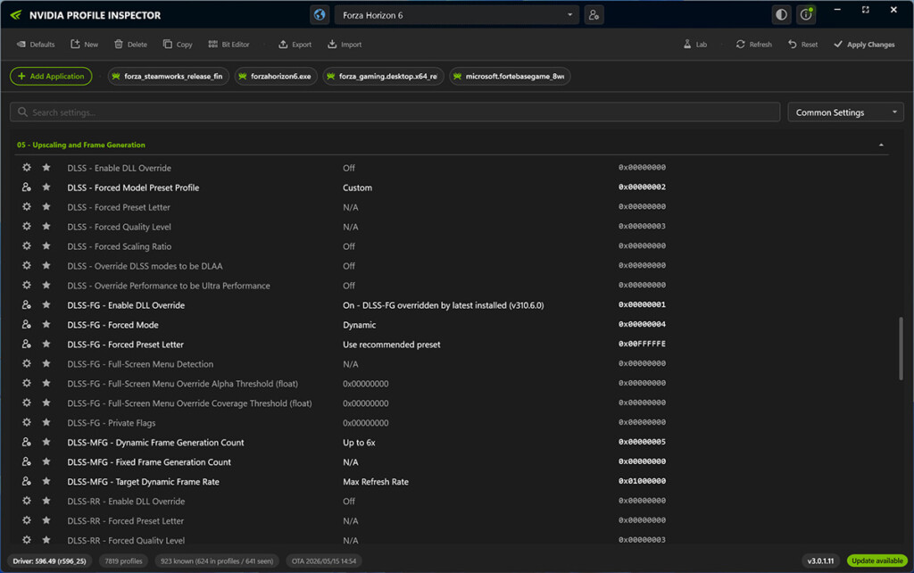 Nvidia Profile Inspector DMFG MAX x6 Sttings@RTX5070Ti
