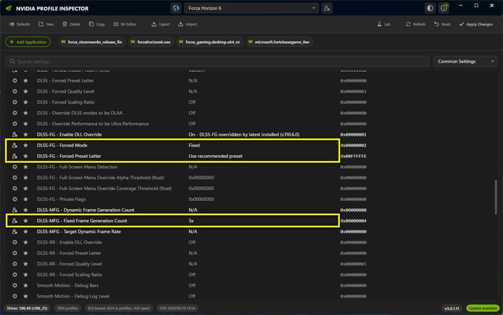 Nvidia Profile Inspector FGx5 Sttings@RTX5070Ti