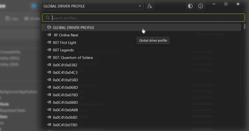 Search frame@nv profile inspector